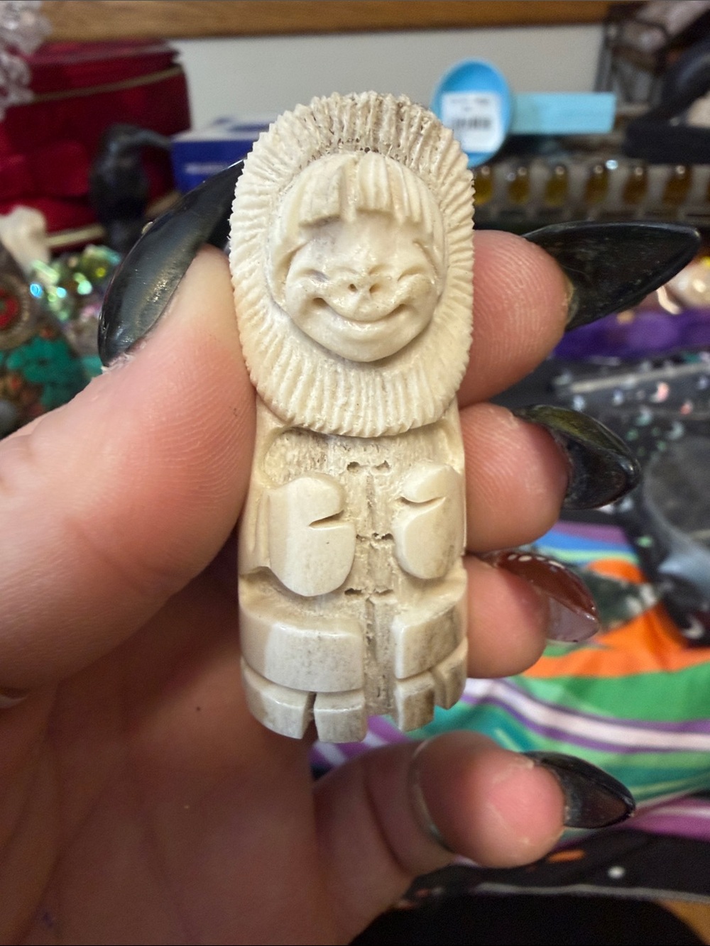 Carved antler Eskimo Figurine Accent - Neutral Home Decor